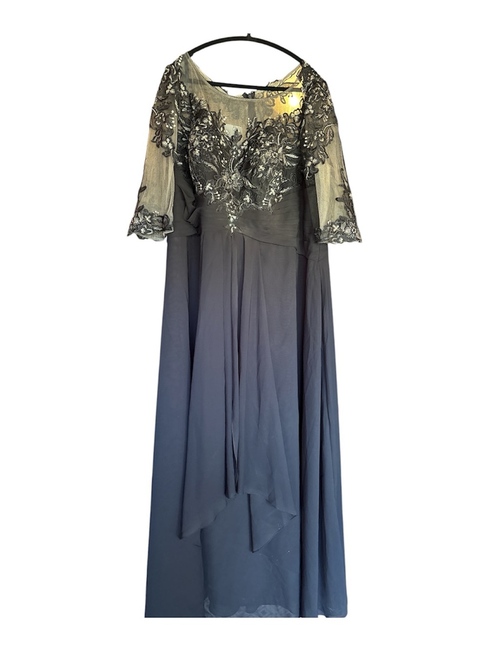 JJs House Charcoal Black Long-Sleeve Embroidered Evening Gown